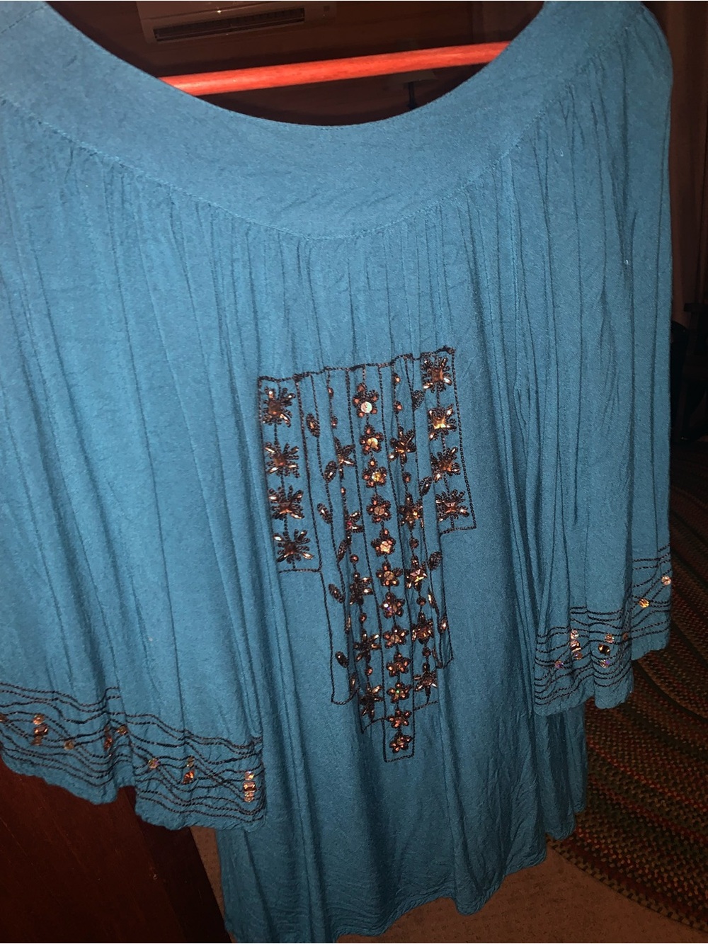 Scully Teal Embroidered Pleated Women's Tunic